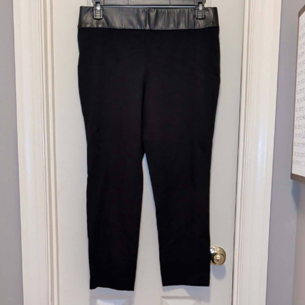 The Limited Black Cropped Pants with Leather Detail